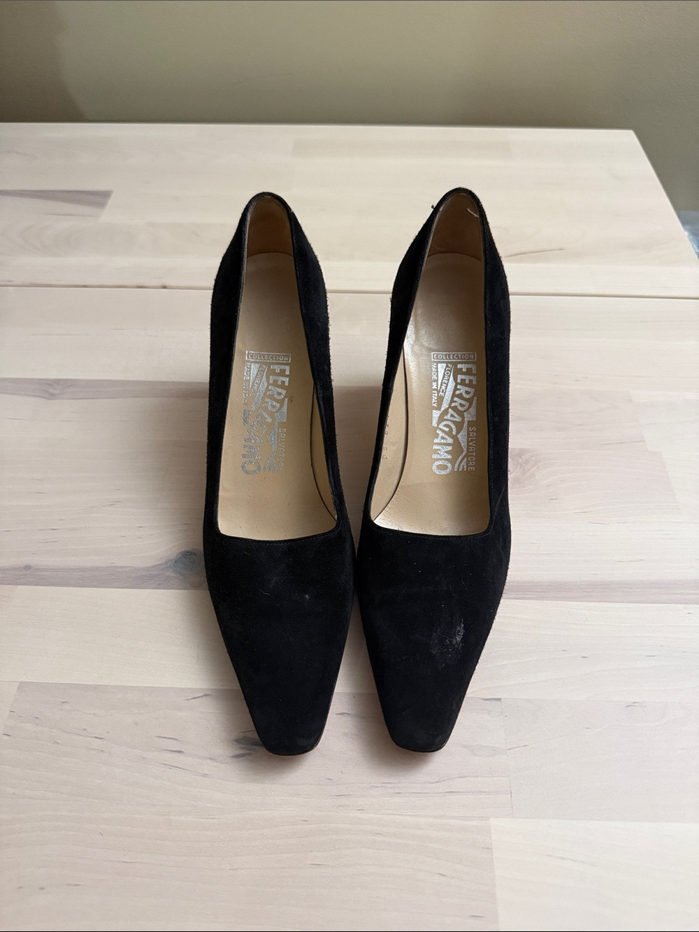 Salvatore Ferragamo Black Suede Pointed Toe Pumps